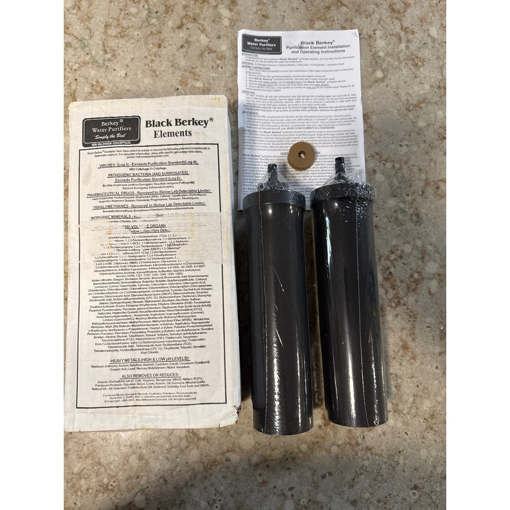 Black Berkey Purification Elements Replacement Water Filters Set of 2 BB9-2